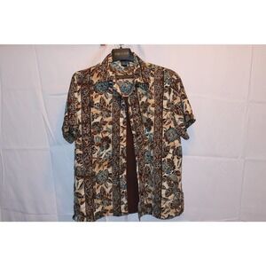 Element brown floral one piece blouse short sleeve Sz Large sewn in layering..